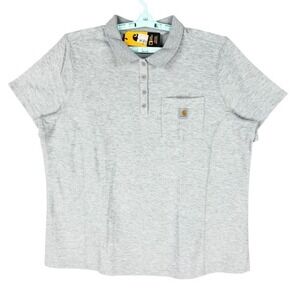 Carhartt Womens Relaxed Fit Midweight Short-Sleeve Pocket Grey Polo Size XXL NWT